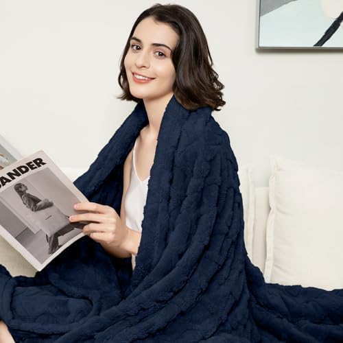 Aganear Fleece Throw Blanket for Couch Sofa 50"x60" Navy