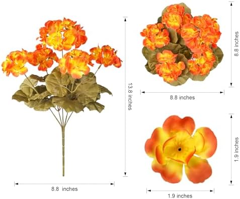Fake Geraniums Artificial Flowers for Outdoors Fall Autumn Decoration, 6 Bundles Silk Geraniums Look Real Faux Fall Flowers Plants for Front Door Garden Planter Patio Balcony Yard Home Indoor, Mix