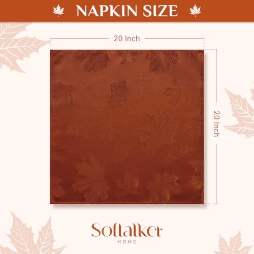 Softalker Fall Jacquard Dinner Napkins 20 x 20 Inch Set of 8, Rust