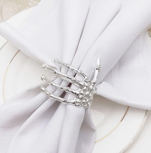 Silver Skeleton Claw Napkin Rings Set of 6,Metal Halloween Napkin Holders Holiday Wedding Dinner Parties Home Table Decors Halloween Decorations