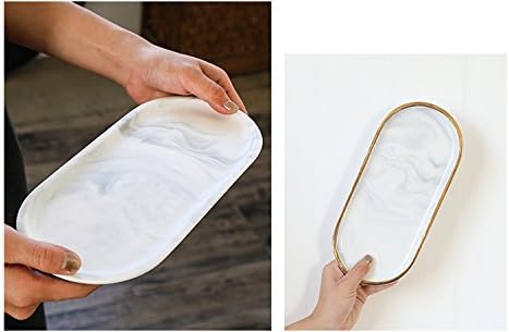 Chic Ceramic Marble Oval Dessert Plate Cake Plate Jewelry Dish Ring Dish Cosmetics / Gold Edge