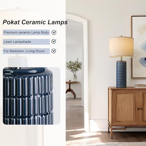 PoKat 27.5'' Tall Table Lamps for Living Room Set of 2, Ceramic Bedroom Lamps for Night Stands, Modern Bedside Lamps