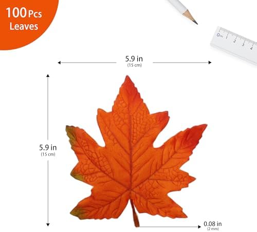 100 Pcs Artificial Maple Leaves Bulk (Large-Leaf Orange Yellow)