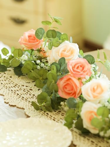 6FT Artificial Eucalyptus Flower Garland with Pink Roses & Baby's Breath