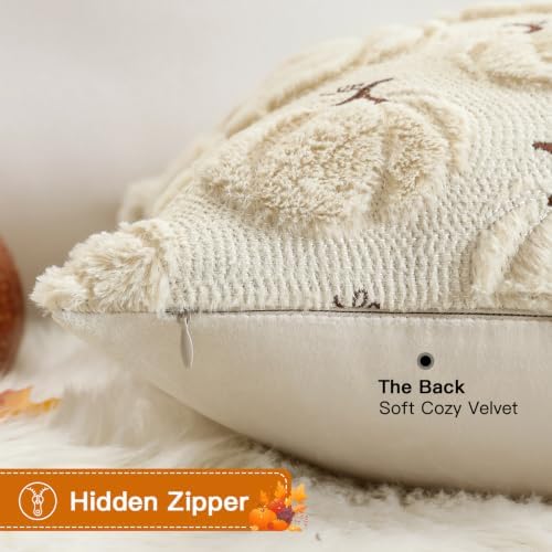 Artscope Pumpkin Fall Throw Pillow Covers 16x16 Set of 2, Autumn Soft Plush Faux Fur Decoration Cushion Covers for Thanksgiving Holiday Couch Sofa Bedroom Home Decor-Beige