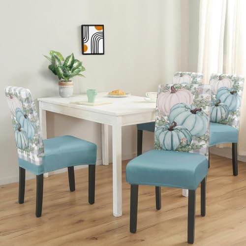 Fall Chair Covers Set of 6,Autumn Pumpkin Dining Slipcovers,Thanksgiving Parsons Chair slipcover Elastic Removable Washable Fall Decor for Home Blue