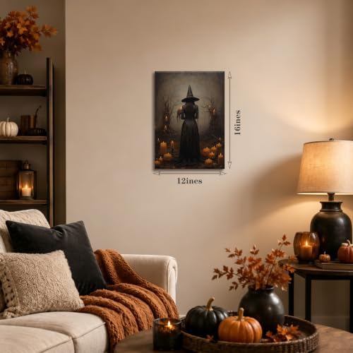 ILLBDR Halloween Gothic Witch in Forest Canvas Wall Art 12x16 inch
