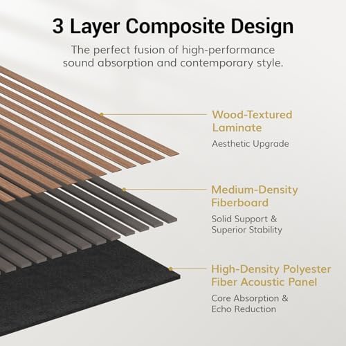 TONOR Wood Slatwall Panels, 4 Pack 47.2" x 23.6"/ 120 x60cm(31ft²) Acoustic Wall Panels, Wood Slat Acoustic Panels for