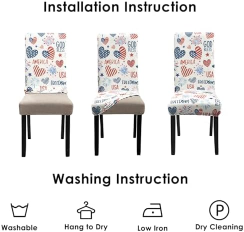 Independence Day Dining Room Chair Covers Set of 6,4th of July Fireworks Hearts Dining Chair Cover,Stretchy Removable Washable Dining Chair Cover,Suitable for 4th of July Kitchen Dining Room Decor