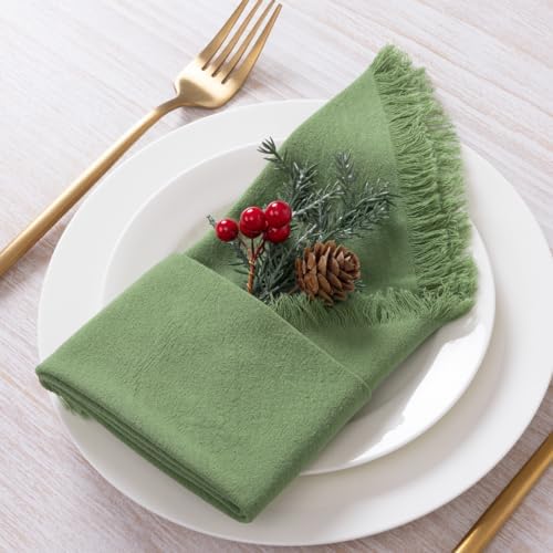 DeZerlor Sage Green Summer Cotton Linen Washable Cloth Napkins Set of 6