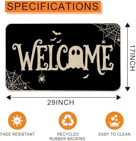 Hexagram Halloween Door Mat 17x29 Inch, Ghost Welcome Doormat
