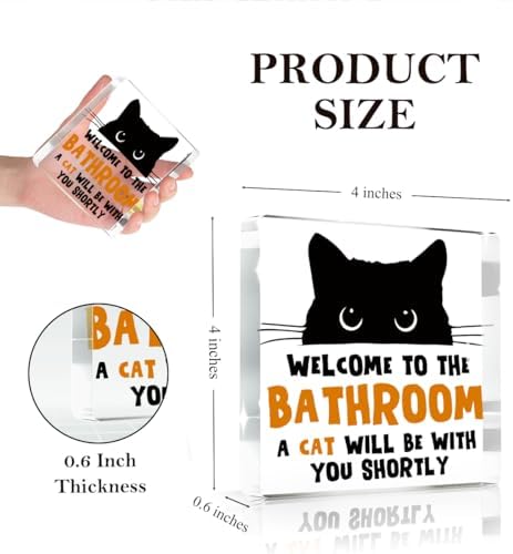 Welcome to the Bathroom Funny Sign，Black Cat Decor, Cat Bathroom Acrylic Decor，Home Decor Creative Gift For Women Men，Funny Decorate Retro for Home Toilet