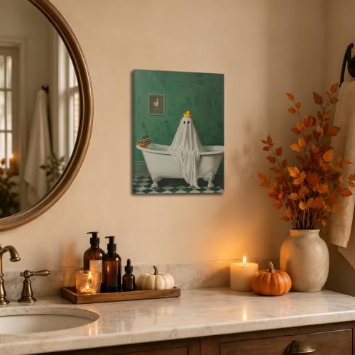 ILLBDR Halloween Ghost in Bathtub Canvas Wall Art 12x16 inch