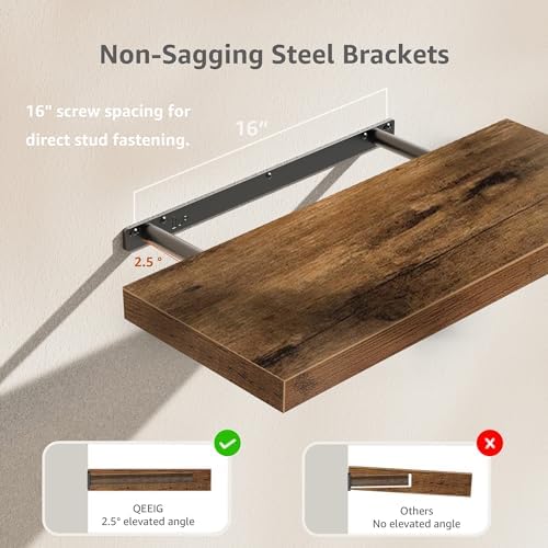 QEEIG Bathroom Long Floating Shelves for Wall (Brown, Set of 2, 23.6")