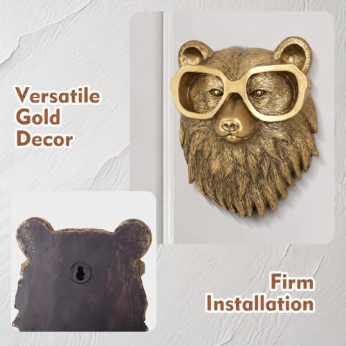 UITWMKTG Gold Bear Head Wall Decor - Modern Animal Wall Sculpture, Bear Wall Art for Living Room, Bedroom, Office, Gold
