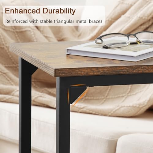 AMHANCIBLE C Shaped End Table, Slide Under Couch Table for Sofa