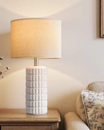 Seealle 23" Single Modern Ceramic Table Lamp, Nightstand Lamp, White