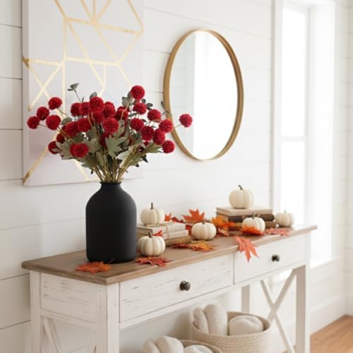 Faux Burgundy Flowers Artificial 10 Long Stems + Eucalyptus, Winter Decor