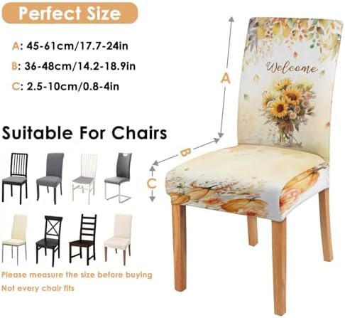Fall Chair Covers Set of 4, Fall Decorations Stretch Removable Washable Dining Room Thanksgiving Chair Protector Slipcovers Autumn Decor Holiday Party Kitchen Home Decorations (Fall 2, 4 PCS)