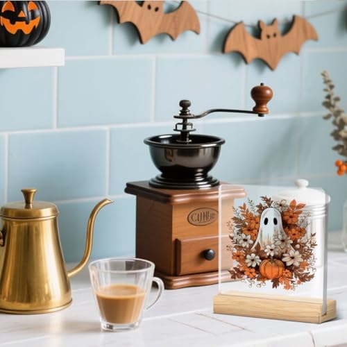 Cute Halloween Home Decor Halloween Decorations Flowers Pumpkin Ghost Acrylic Sign Party Decorations for Home Room Office Desk Decor Gifts for Women