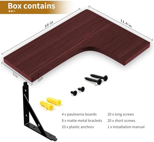 ROMGUAR CRAFT Corner Floating Shelves Wall Mounted Set of 4, Red
