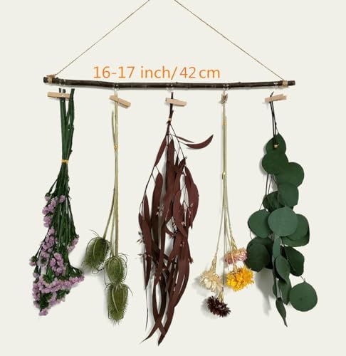 Natural Dried Flower Rack, Dried Flower Wall Hanging for Boho Farmhouse Wall Decor, Eucalyptus Dried Herb Rack, Greenery Hanging Plants with Wooden Stick for Kitchen, Bedroom, Daisy