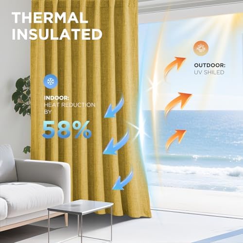 Joydeco Blackout Curtains for Bedroom - 100% Light Blocking 2 Panels Set Yellow Drapes 42" W x 72" L, Thermal Insulated