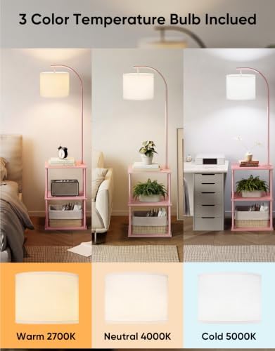 PARTPHONER Floor Lamp with Table, Night Stand with Lamp, Narrow Side Table with 3CCT LED Bulb, Small Coffee Table