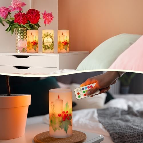Retisee 3 Pcs Farmhouse Christmas Flameless LED Candles with Remote