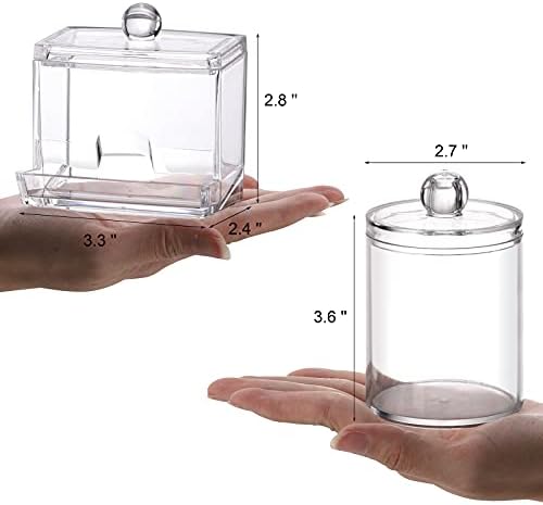 Tbestmax Plastic Qtips Holder Bathroom Container, 10/7 OZ Cotton Ball/Swabs Dispenser, Apothecary Jar Organizer for