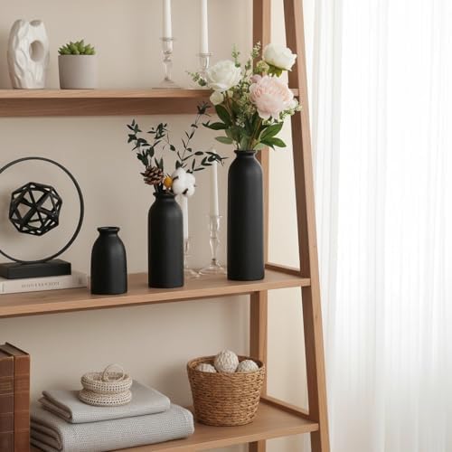 Black Ceramic vase Set-3 Flower vases for Decor / 3set-tall Black