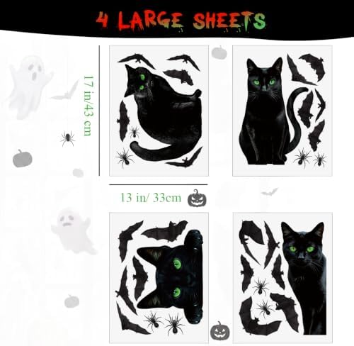 Halloween Decoration Window Clings,Large Black Cat Window Stickers