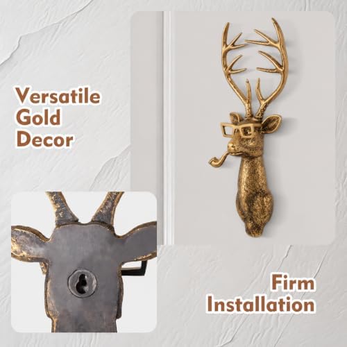 UITWMKTG Gold Deer Head Wall Decor - Modern Animal Wall Sculpture, Deer Wall Art for Living Room, Bedroom, Office, Gold