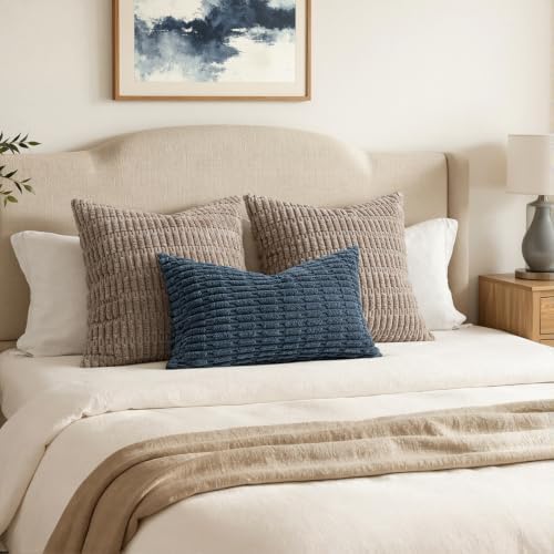MIULEE Lumbar Corduroy Decorative Throw Pillow Covers 12x20 Blue Pack of 2