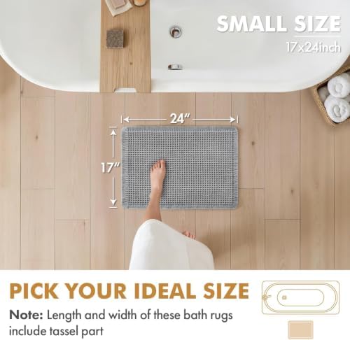 MIULEE Set of 2 Waffle Bathroom Rugs Boho Bath Mat Light Grey 17x24 Inch