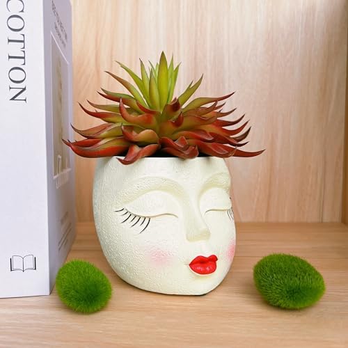 Face Planter Pot,Small Cute Resin Flower Head Planters Red Lip,Yellow,1P