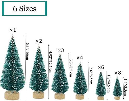 Orgrimmar 24 PCS Artificial Mini Christmas Trees Snow Frost Ornaments Bottle Brush Trees with Wooden Bases for Christmas Home Party Decoration, 6 Sizes