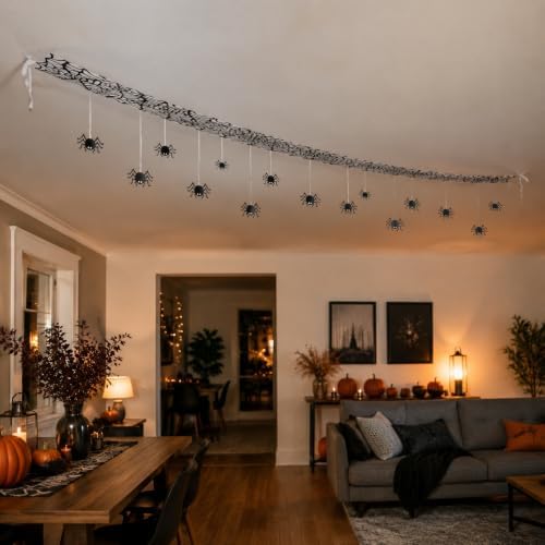 Fun Express Giant Spider Web Hanging Ceiling Decor, Black, 12 Ft x 12"