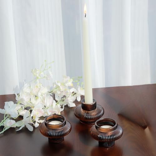 VOHO 18pcs Amber Taper Candle Holders for Table Centerpiece Wedding Party