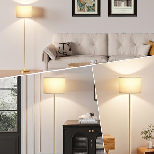 Ambimall 60'' Modern Floor Lamp with Shade, Tall Lamps for Living Room, Bedroom, Office, Dining Room, Beige Shade with