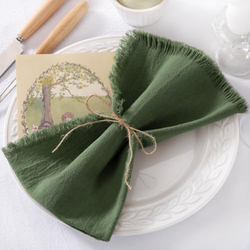 DeZerlor Olive Green Summer Fall Linen Reusable Cloth Napkins Set of 6