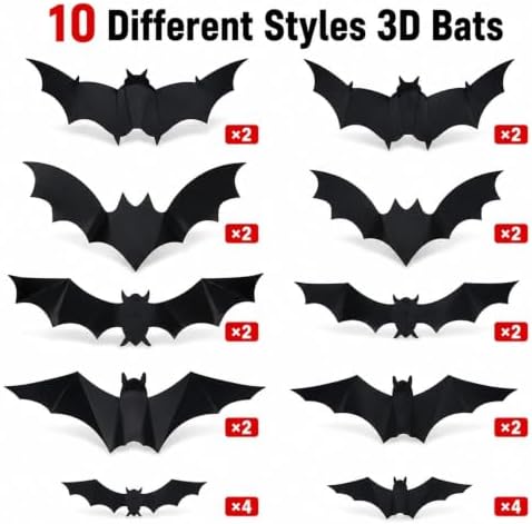 LED Bats Halloween Decoration, 3D Bat Wall Lights for Door/Window