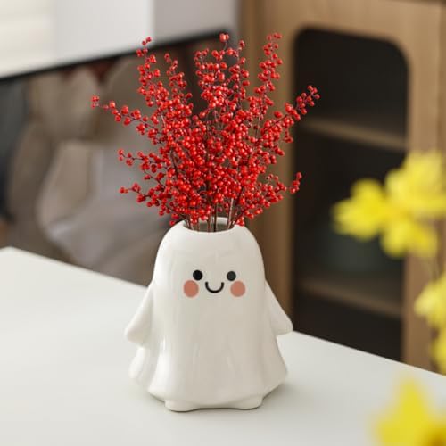 Cute Ghost Vase Ceramic Ghost Bucket Vase, H 5.9" Halloween Vases Ceramic Ghosts Decor for Home Table Desk Bedroom Halloween Decorations, Ceramic Vases for Flowers (A-Matte Finish)