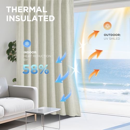 Joydeco Blackout Curtains for Bedroom - 100% Light Blocking 2 Panels Light Beige Drapes 37"W x 72"L, Thermal Insulated