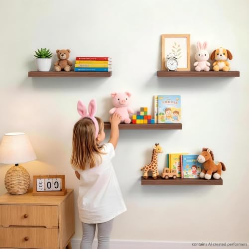 BAYKA Floating Shelves for Wall, Wall Mounted Rustic Wood Shelves for Bathroom, Bedroom, Living Room, Kitchen,Small