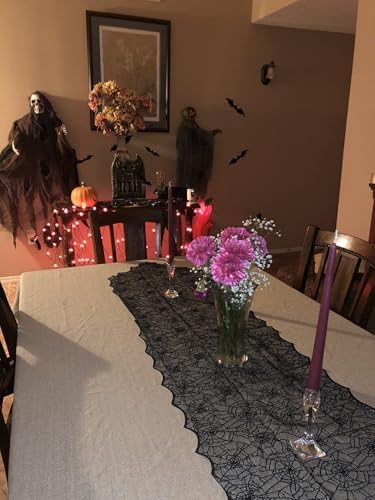 Halloween Table Runner, Black Lace Spider Web Table Runners for Halloween Decor/Party Dinner Table Decoration 18 x 72Inch