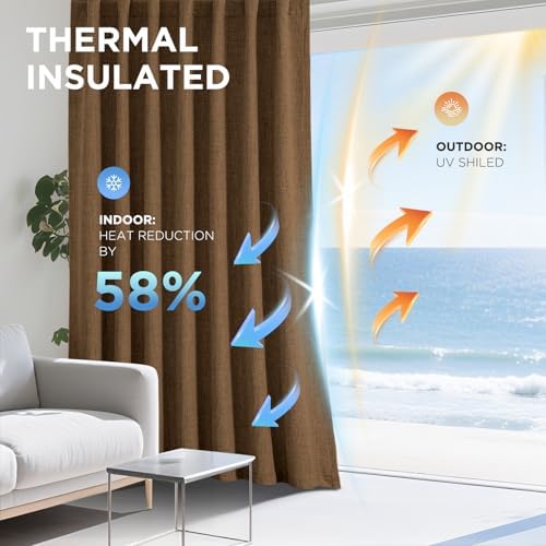 Joydeco Blackout Curtains for Bedroom - 84 Inch Long 100% Light Blocking 2 Panels Cappuccino Drapes, Thermal Insulated