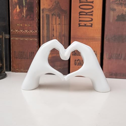 Small Heart Hands Sculpture Decor for Living Room Bedroom Bookshelf Coffe Table and Office Display, Love Finger Statue