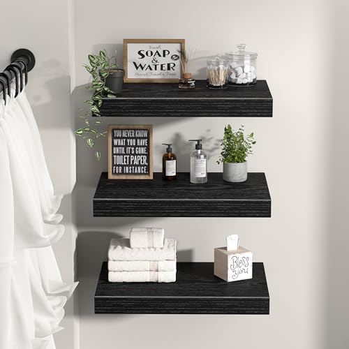 QEEIG 10" Deep Floating Projector Shelves Under TV Shelf (Black, Set of 3)