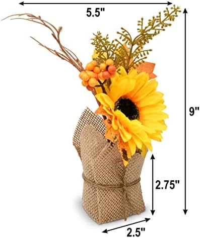 Fall Burlap Floral Arrangements – Set of 3 Artificial Sunflower, Pumpkin